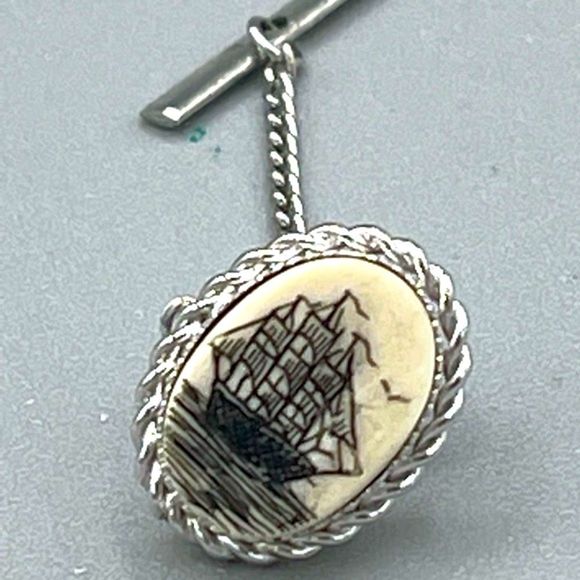 scrimshaw Other - Vintage sterling scrimshaw ship tie tack